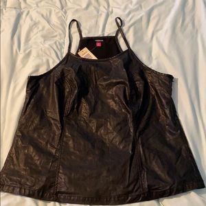 High-neck Faux Leather Tank Top